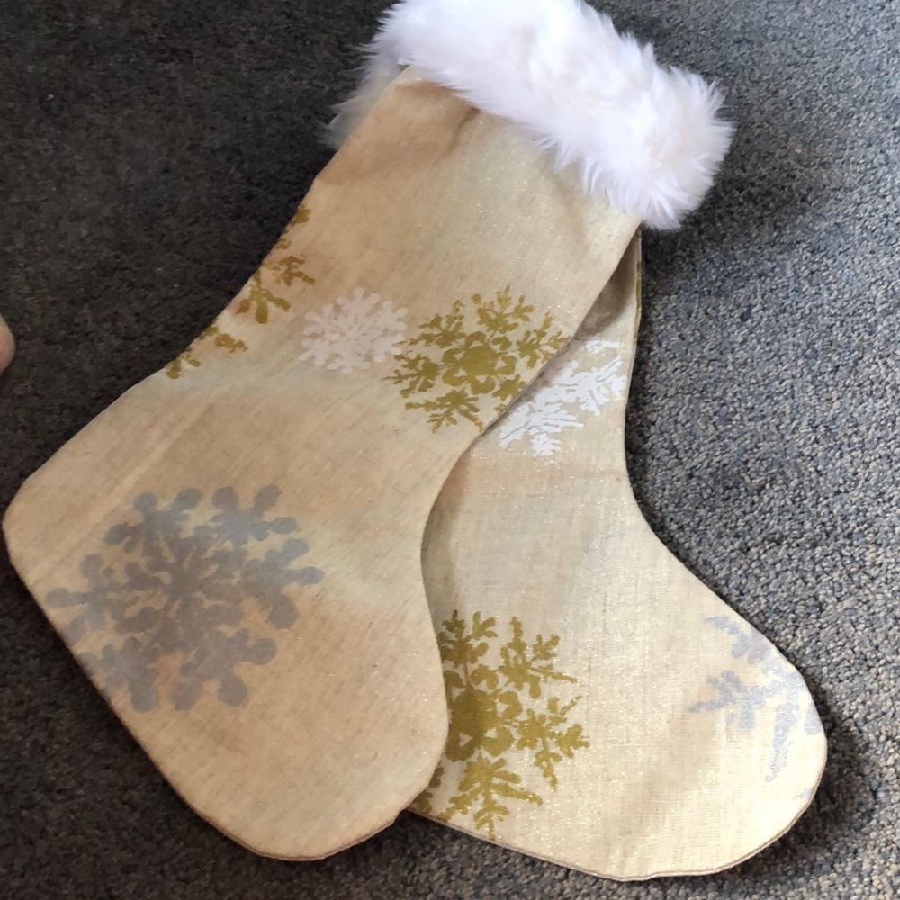 2 Christmas Glitter Snow Flake & White Fur Stockings